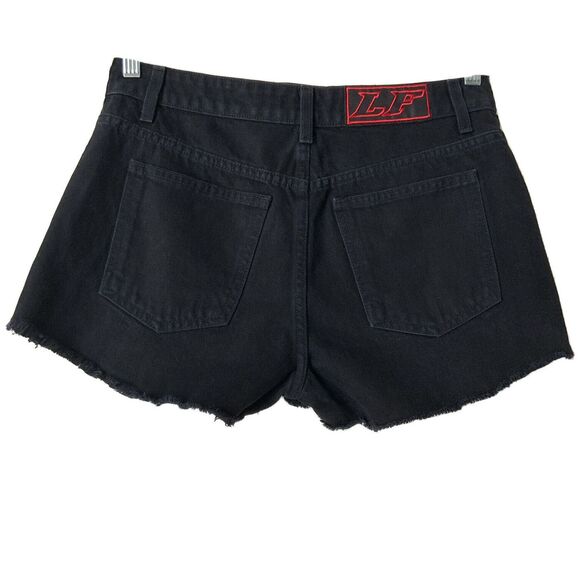LF The Brand Cut-off Shorts Button-fly Red Zip Detail Black 28 - Picture 3 of 8